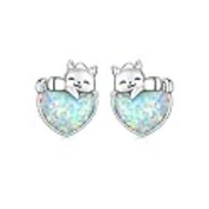 Cat Opal Sterling Silver Hypoallergy Stud Earrings Women for Sensitive Ears